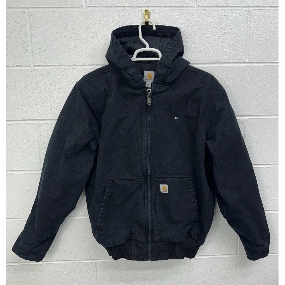 Carhartt Mens L Tall Black Full‎ Zip Hooded Work Coat Jacket 104050 BLK